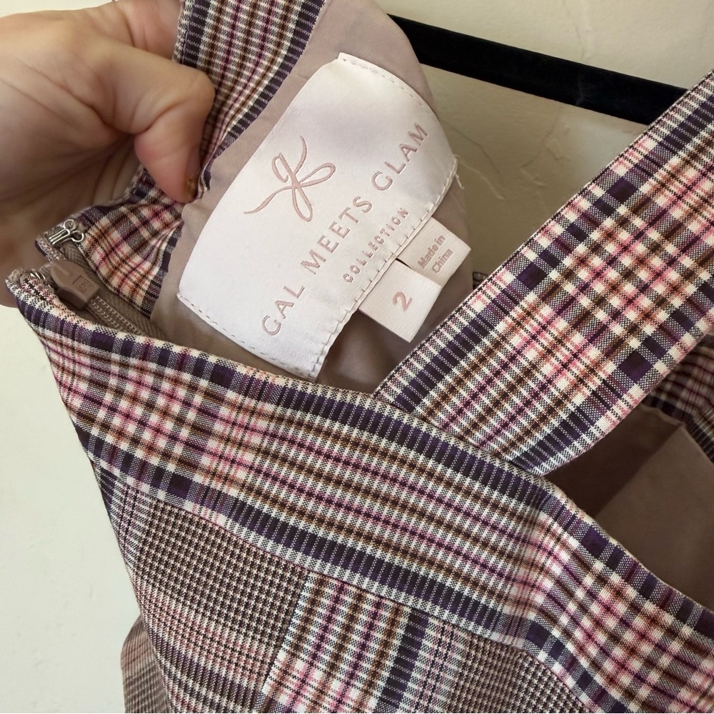 Anthropologie Gal Meets Glam Madison Brown Plaid Midi Dress Square Neck Size 2 - Picture 8 of 9